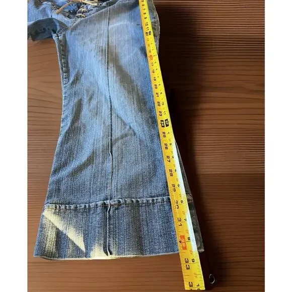 Y2K Jordache Lace Up Jeans Low Rise Flare Denim Grunge Goth Coquette 13/14 - Picture 4 of 9
